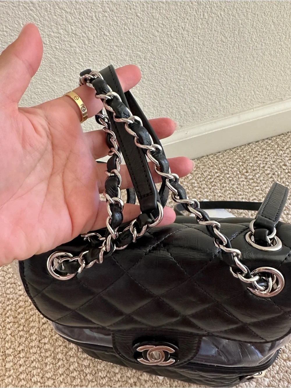CHANEL Leather backpack & Clear PVC